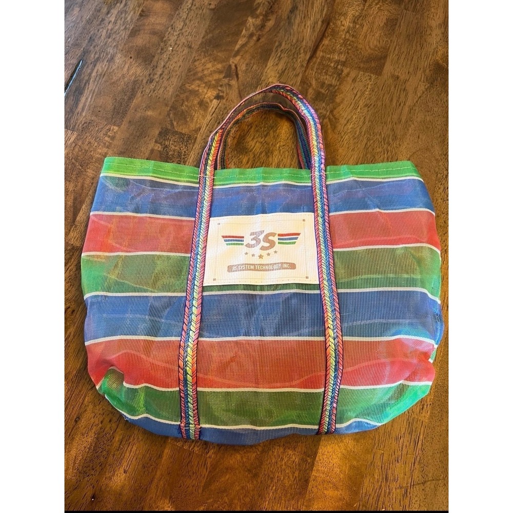 Kids Size 3S System Technology Mesh Tote - Mini Rainbow Striped Beach & Toy Bag